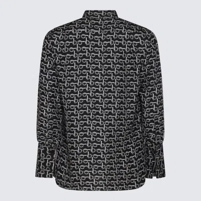 Shop Burberry Silver And Black Silk Shirt In Silver/black
