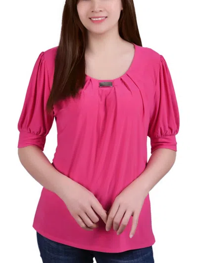 Ny Collection Plus Size Short Balloon Sleeve Top With Hardware In Pink