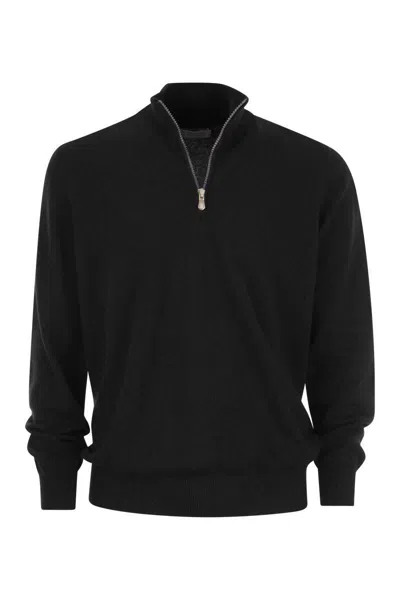 Shop Brunello Cucinelli Cashmere Turtleneck Sweater With Zip In Black