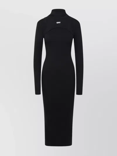 Off-white Ribbed Texture Midi Dress With High Neckline