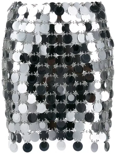 Rabanne Round Sequin Silver Polyester Mini Skirt In P Silver