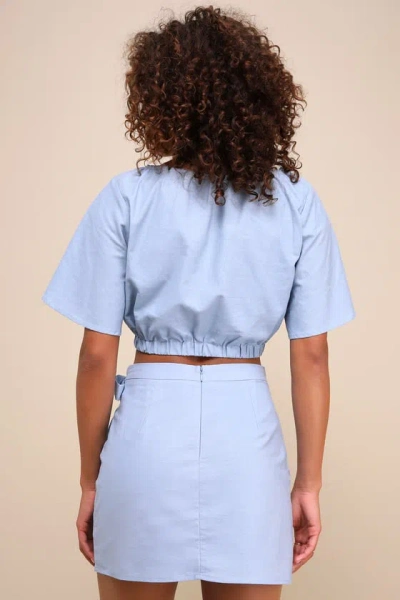 Lulus Charming Outing Blue Linen Two-piece Button-front Mini Dress In Blue