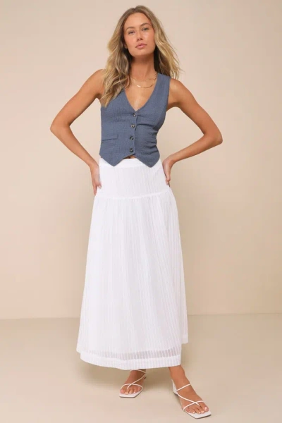 Lulus True Charm Dark Blue Textured Lace-up Sleeveless Vest Top In Dark Blue