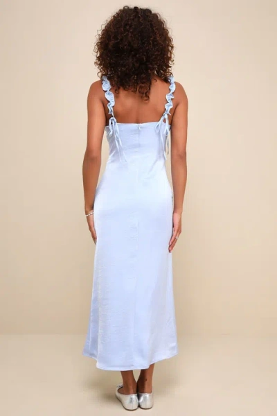 Lulus Dreamy Crush Light Blue Crinkle Satin Ruffled Midi Dres In Light Blue