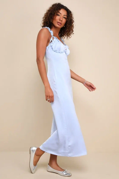 Lulus Dreamy Crush Light Blue Crinkle Satin Ruffled Midi Dres In Light Blue