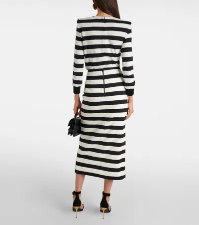 Balmain Striped Cotton Blend Jersey Long Skirt In White