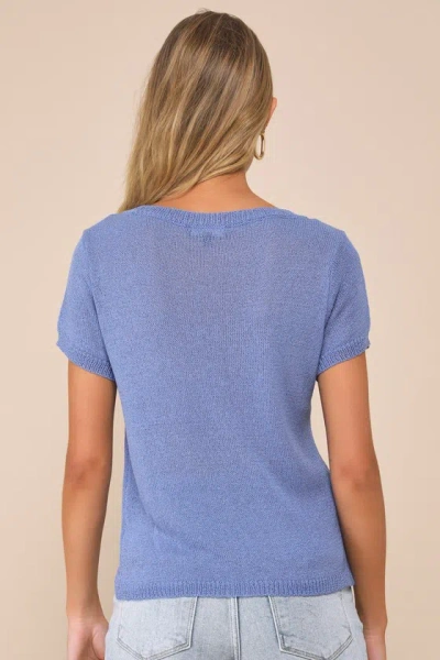 Lulus Clean Aesthetic Blue Short Sleeve Sweater Top In Blue