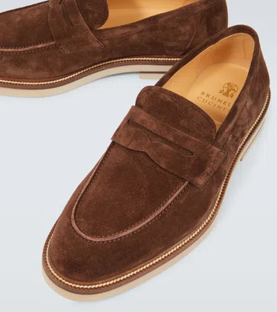 Brunello Cucinelli Elegant Suede Penny Loafers For Men In Brown
