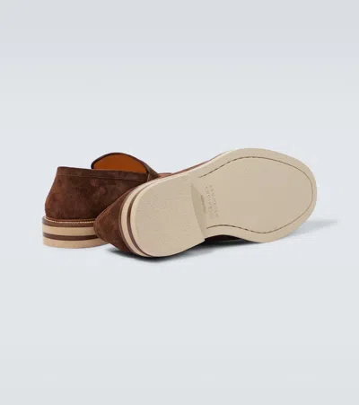 Brunello Cucinelli Elegant Suede Penny Loafers For Men In Brown