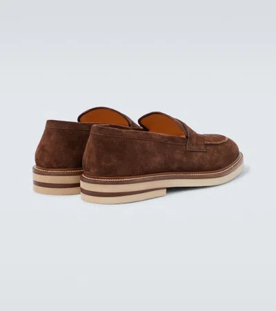 Brunello Cucinelli Elegant Suede Penny Loafers For Men In Brown