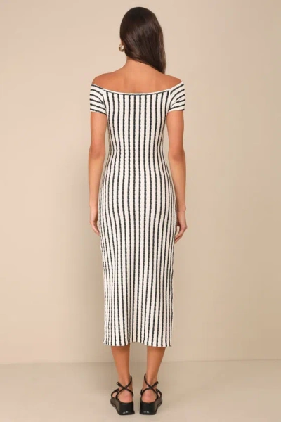 Lulus Iconic Always Black And White Striped Textured Midi Dress In Black And White