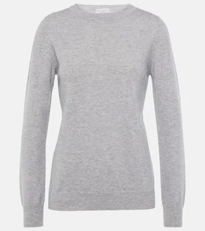 Brunello Cucinelli Cashmere Basic Crewneck Sweater In Grey