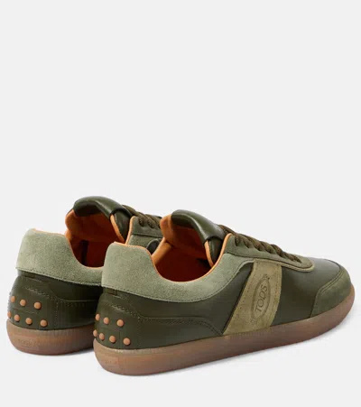 Shop Tod's Tabs Suede And Leather Sneakers In Green