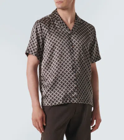 Frescobol Carioca Roberto Printed Silk Bowling Shirt In Brown
