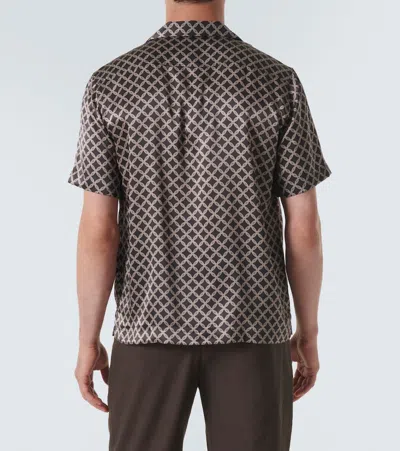 Frescobol Carioca Roberto Printed Silk Bowling Shirt In Brown