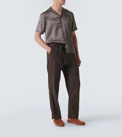 Frescobol Carioca Roberto Printed Silk Bowling Shirt In Brown