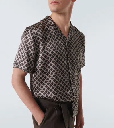 Frescobol Carioca Roberto Printed Silk Bowling Shirt In Brown