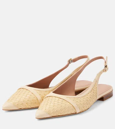 Malone Souliers Jama Raffia Slingback Ballet Flats In Beige
