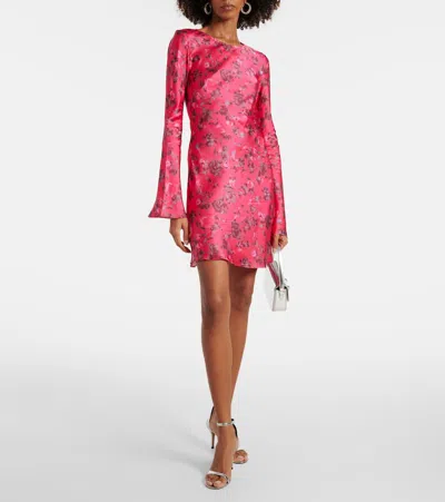 Shop Ganni Floral Satin Minidress In Red