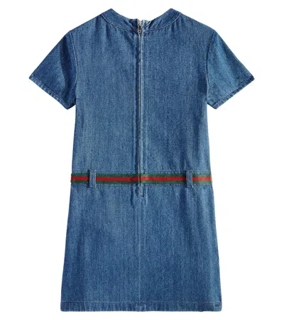 Shop Gucci Belted Denim Dress In Blue