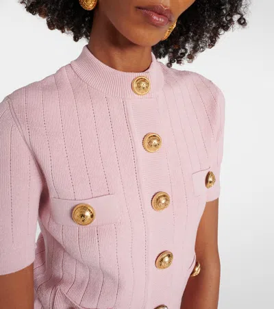 Shop Balmain Ribbed-knit Top In Pink