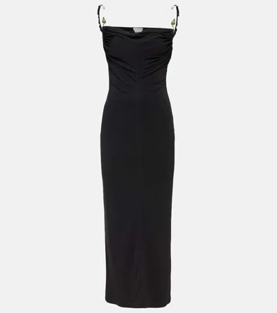 Bottega Veneta Matte Crepe Jersey Midi Dress With Embellished Hardware Straps In Black