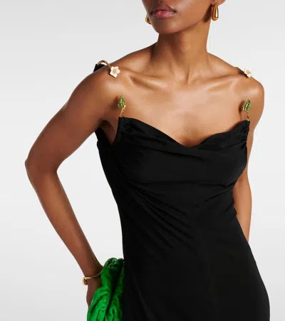 Bottega Veneta Matte Crepe Jersey Midi Dress With Embellished Hardware Straps In Black