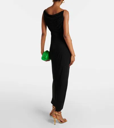 Bottega Veneta Matte Crepe Jersey Midi Dress With Embellished Hardware Straps In Black
