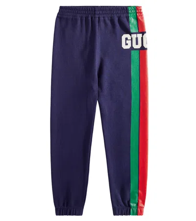 Gucci Web Cotton Jersey Sweatpants In Blue