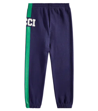 Gucci Web Cotton Jersey Sweatpants In Blue