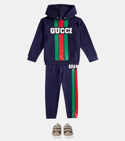 Gucci Web Cotton Jersey Sweatpants In Blue