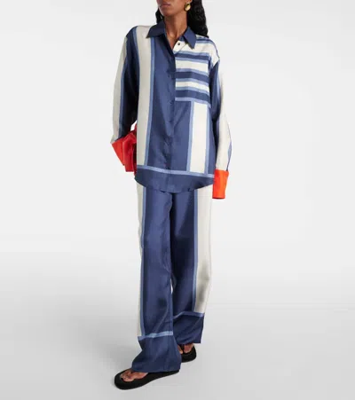 Sir Dazed Printed Silk Palazzo Pants In Blue