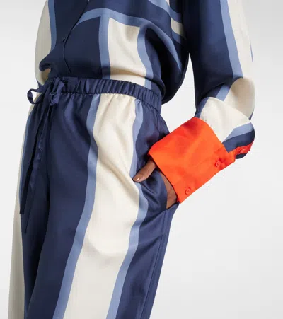 Sir Dazed Printed Silk Palazzo Pants In Blue