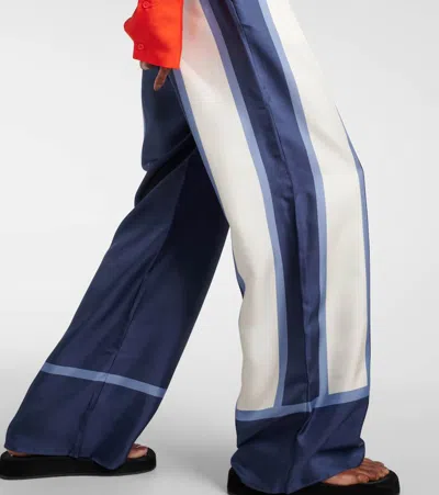 Sir Dazed Printed Silk Palazzo Pants In Blue