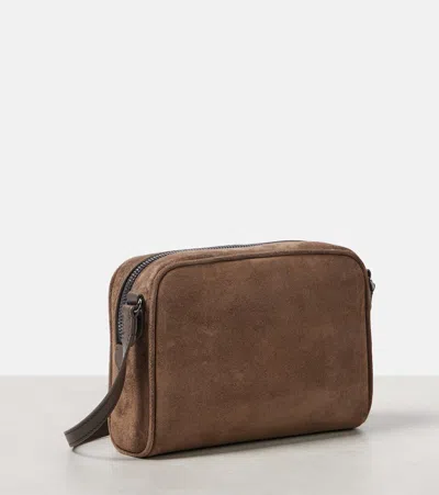 Brunello Cucinelli Small Suede Crossbody Bag In Brown