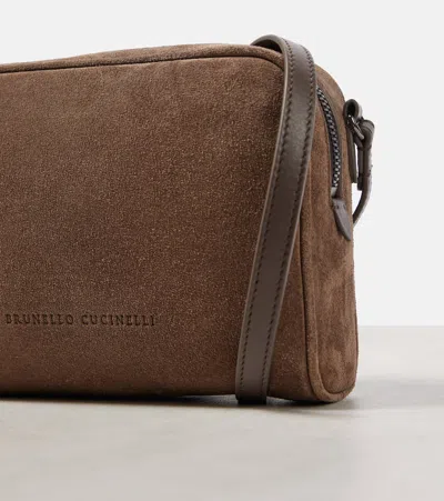 Brunello Cucinelli Small Suede Crossbody Bag In Brown