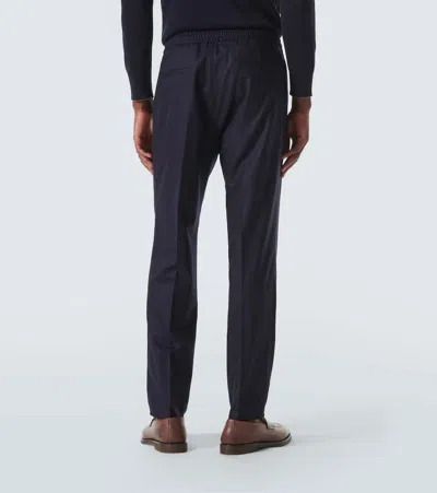 Shop Brunello Cucinelli Virgin Wool Flannel Straight Pants In Blue