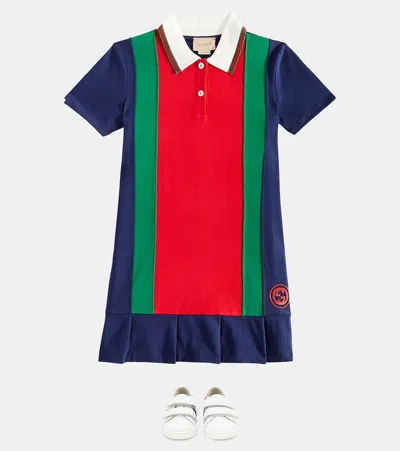 Gucci Gg Web Cotton Jersey Dress In Blue