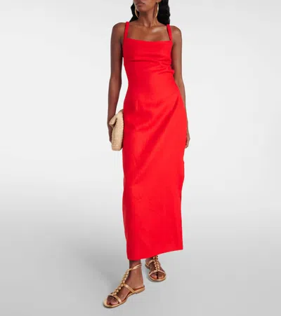Sir Primrose Ruched Linen Maxi Dress In Red