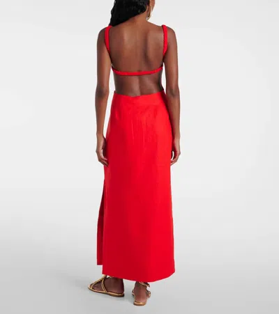 Sir Primrose Ruched Linen Maxi Dress In Red