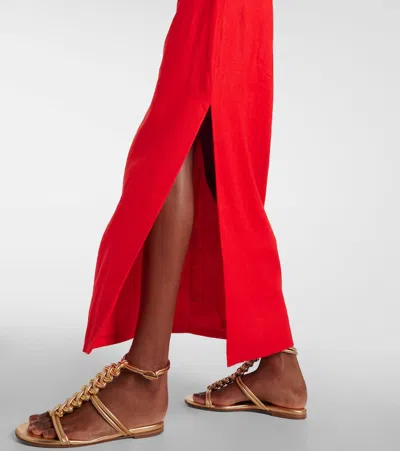 Sir Primrose Ruched Linen Maxi Dress In Red