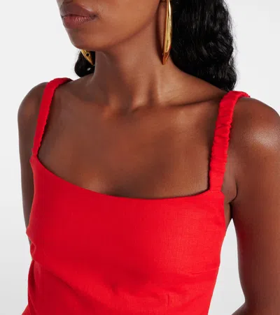 Sir Primrose Ruched Linen Maxi Dress In Red