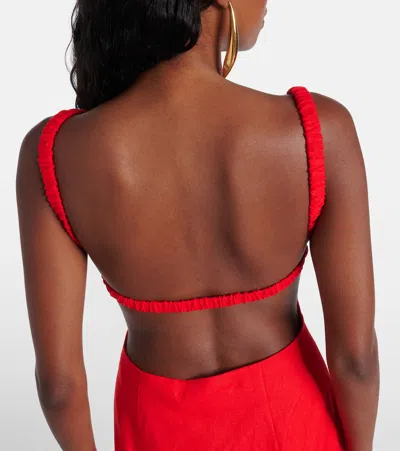 Sir Primrose Ruched Linen Maxi Dress In Red