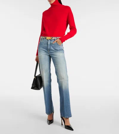 Victoria Beckham Wool Double Layer Top With Sheer Underlay In Red
