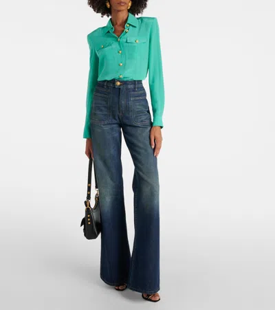 Balmain Shirt Logo Button Chest Pockets In Green