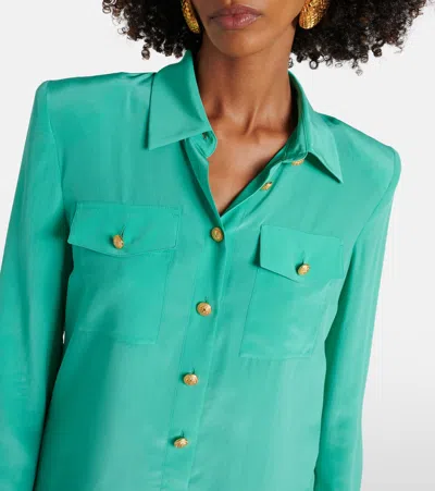 Shop Balmain Silk Crêpe De Chine Shirt In Green