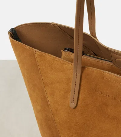 Brunello Cucinelli Large Suede Tote Bag In Brown