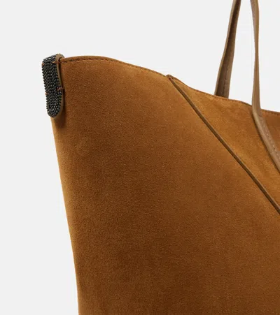 Brunello Cucinelli Large Suede Tote Bag In Brown