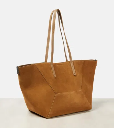 Brunello Cucinelli Large Suede Tote Bag In Brown