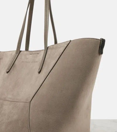 Brunello Cucinelli Bc Duo Small Geometric Leather Tote Bag In Grey